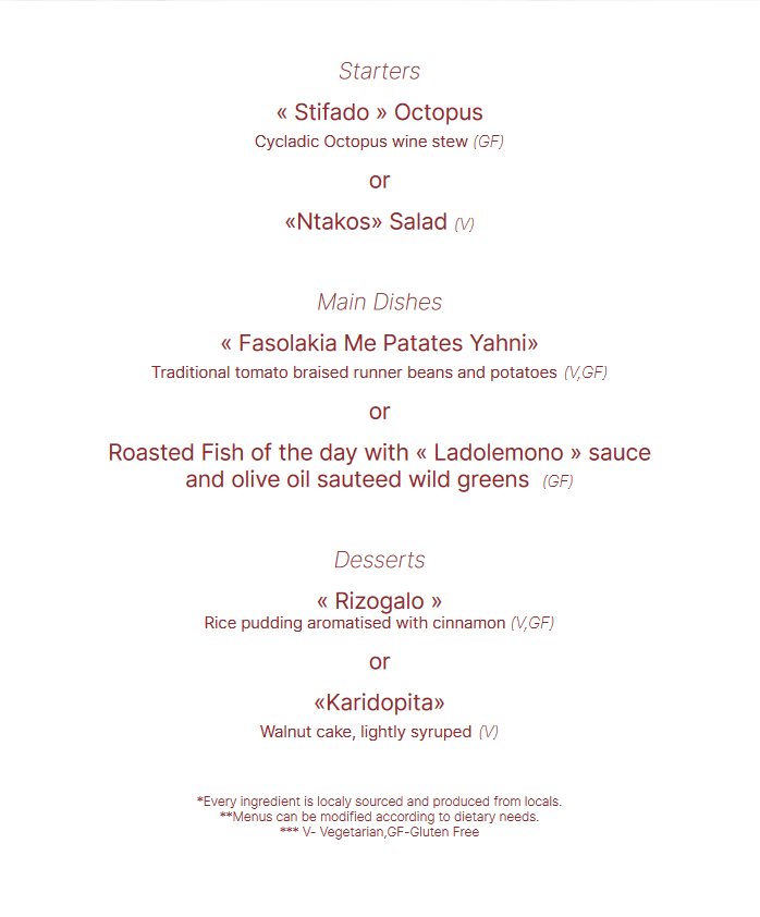 Traditional Cycladic Menu on Paros